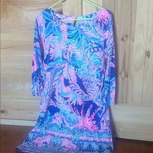 Lilly Pulitzer Vibrant Pink and Blue Long Sleeve Dress